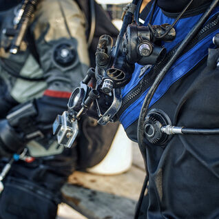 Close up image of a divers BCD equipment before a dive