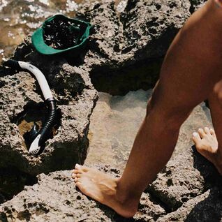 Diver with diving equipment.