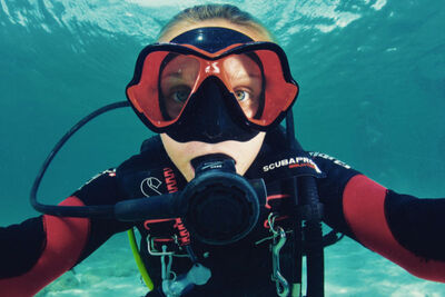 Diver taking a selfie underwater