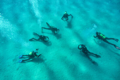 Divers in formation underwater