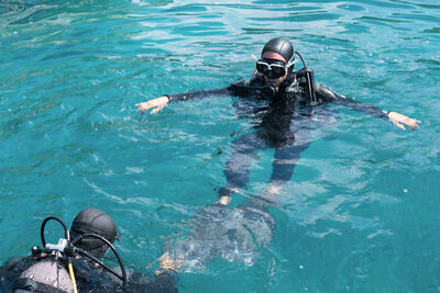 Person learning to dive