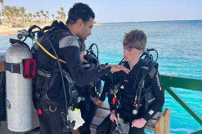 A boy learning to dive