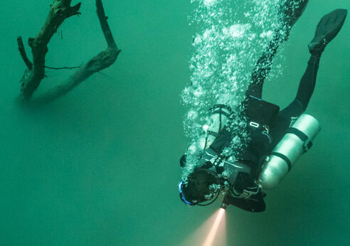 Scuba diving in Mexico cenote